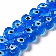 Handmade Evil Eye Lampwork Beads Strands, Heart, Dodger Blue, 12x12x6mm, Hole: 1.4mm, about 33pcs/strand, 14.37''~14.57''(36.5~37cm)(LAMP-E023-07B-06)