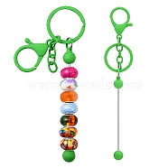 Baking Painted Alloy and Brass Bar Beadable Keychain for Jewelry Making DIY Crafts, with Lobster Clasps, Lime Green, 15.8x2.4cm(DIY-YW0007-58E)