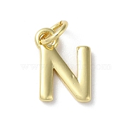 Rack Plating Brass Pendants, Cadmium Free & Lead Free, Long-Lasting Plated, Real 18K Gold Plated, Letter N, 11.5x8.5x1.5mm, Hole: 3.2mm(KK-P245-06G-N)