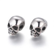 304 Stainless Steel Beads, Skull, Antique Silver, 11x8x10mm, Hole: 2.5mm(STAS-G204-46AS)
