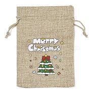 Christmas Printed Burlap Packing Pouches Drawstring Bags, Rectangle, Tan, Christmas Tree, 14x10x0.01cm(ABAG-Q053-02A-03)