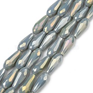 Electroplated Opaque Glass Beads Strands, Full Rainbow Plated, Faceted, Teardrop, Slate Gray, 15x6mm, Hole: 1mm, about 50pcs/Strand, 28.35 inch(72cm)(EGLA-L015-FR-B19-01)