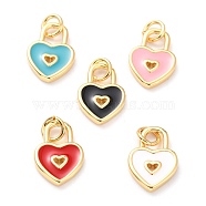 Brass Enamel Pendants, Cadmium Free & Lead Free, Long-Lasting Plated, Heart Lock, Real 18K Gold Plated, Mixed Color, 13x9x1.5mm, Hole: 4.5mm(KK-M218-11-RS)