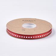 Polyester Single Face Satin Ribbon, with Single-Sided Sequins/Paillette, for Gift, Party Decorate, Red, 3/8 inch(10mm),  50yards/roll(45.7m/roll)(SRIB-N004-01F)