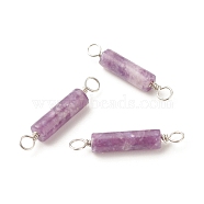 Natural Lilac JadeConnector Charms, with Platinum Tone Eco-Friendly Brass Wire Double Loops, Column, 23~24x4mm, Hole: 2~2.6mm (PALLOY-JF01574-10)