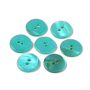 Spray Paint Natural Freshwater Shell Button, 2-Hole, Flat Round, Medium Turquoise, 11.5x1.5mm, Hole: 1.4mm(BSHE-H018-15C)