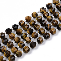 Natural Tiger Eye Beads Strands, Round, Faceted, 7~8x8mm, Hole: 1.2mm, about 38~40pcs/strand, 15.16inch(38.5cm)(G-R482-14-8mm)