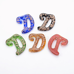 Handmade Lampwork Pendants, with Gold Sand, Letter D, Mixed Color, Size: about 50mm long, 41mm wide, hole: 4mm(LAMP-X089-M)