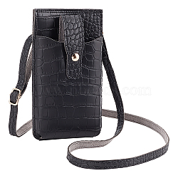 PU Leather Crocodile Pattern Women's Wallets, Mobile Phone Pouch, with Adjustable Straps, Rectangle, Black, 19x10.5x1.8cm(AJEW-WH0304-70)
