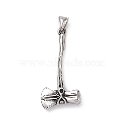304 Stainless Steel Big Pendants, Axe, Antique Silver, 54x25.5x8.5mm, Hole: 4x9mm(STAS-J039-12AS)
