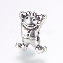 304 Stainless Steel European Beads, Large Hole Beads, Boy, Antique Silver, 16x11x7mm, Hole: 4mm(STAS-P173-003AS)