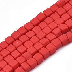Handmade Polymer Clay Beads Strands,  Cube, Red, 4x4x4mm, Hole: 1.4mm, about 89~91pcs/strand, 15.55 inch~15.94 inch(39.5~40.5cm)(CLAY-N008-061-06)