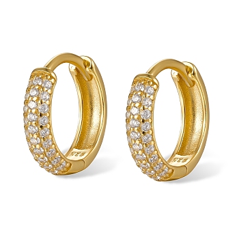925 Sterling Silver Micro Pave Cubic Zirconia Hoop Earrings for Women, Real 18K Gold Plated, 13mm