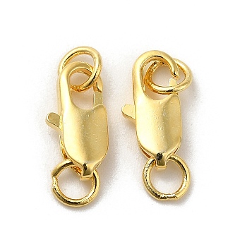 Brass Lobster Claw Clasps, with Jump Rings, Real 18K Gold Plated, 10.5x5x2.5mm, Hole: 2.5mm