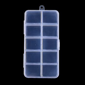 Plastic Bead Storage Containers, 10 Compartments, Rectangle, Clear, 12.8x6.7x1.7cm, Hole: 5mm, compartment: 24x30mm