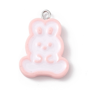 Opaque Resin Pendants, Cute Charms, with Platinum Tone Iron Loops, Rabbit, 29x20x5mm, Hole: 2mm