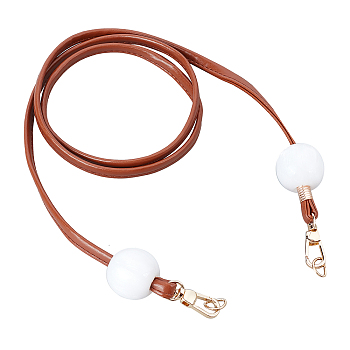 PU Leather Chain Bag Strap, with Resin Beads & Alloy Clasps, Bag Replacement Accessories, Saddle Brown, 122x0.85x0.3cm