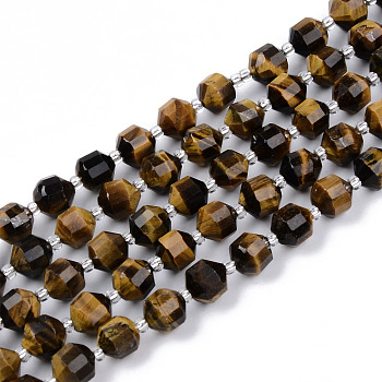 Natural Tiger Eye Beads Strands, Round, Faceted, 7~8x8mm, Hole: 1.2mm, about 38~40pcs/strand, 15.16inch(38.5cm)