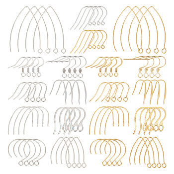 304 Stainless Steel Earring Hooks, Ear Wire, Golden & Stainless Steel Color, 74x72x17mm, 80pcs/box