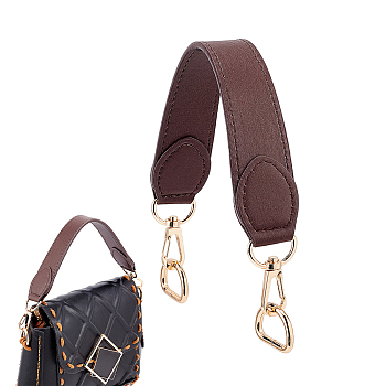 PU Imitation Leather Bag Handles, with Golden Alloy Swivel Clasps and Iron D Rings, Coconut Brown, 33x2.6~3.2cm