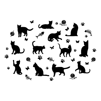 PVC Wall Stickers, for Home Living Room Bedroom Decoration, Black, Cat Pattern, 700x350mm