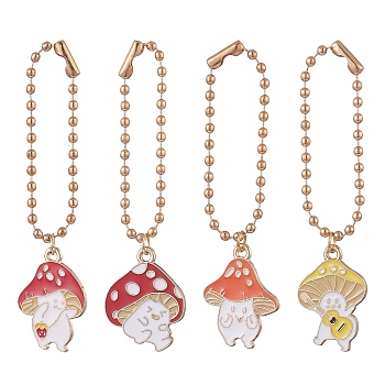 Alloy Enamel Pendant Decorations, with Iron Ball Chains, Mushrooms, Mixed Color, 68~70mm, 4pcs/set