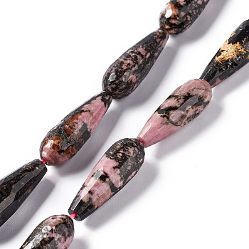 Natural Rhodonite Beads Strands, Faceted, Teardrop, 28~30x9.5~10.5mm, Hole: 1.2mm, about 13pcs/strand, 14.65''~15.39''(37.2~39.1cm)