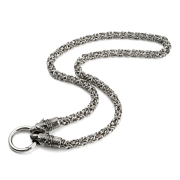 304 Stainless Steel Byzantine Chain Necklaces with 316L Surgical Stainless Steel Wolf Clasps, Antique Silver & Stainless Steel Color, 24.53 inch(62.3cm)