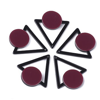 Cellulose Acetate(Resin) Pendants, Triangle with Flat Round, Brown, 42.5x37x4mm, Hole: 1.5mm