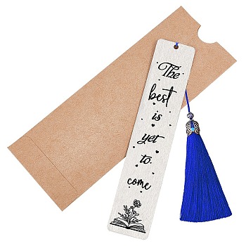 CRASPIRE DIY Rectangle Bookmark Making Kits, Including Stainless Steel Bookmark Card, Polyester Tassel, Floral Pattern, Card: 125x26mm, 2pcs/set