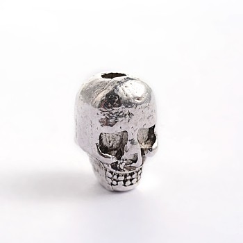 Tibetan Style Alloy Skull Beads, Cadmium Free & Nickel Free & Lead Free, Antique Silver, 11.5x7x8mm, Hole: 2.5mm