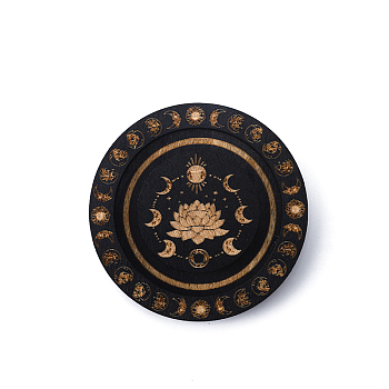 Flat Round Wood Bracelet Display Trays, Holds up to one Bracelet, for Home decoration, Black, Moon Phase Pattern, 9.5cm