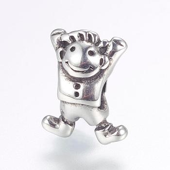 304 Stainless Steel European Beads, Large Hole Beads, Boy, Antique Silver, 16x11x7mm, Hole: 4mm
