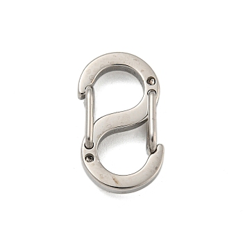 304 Stainless Steel S Shaped Carabiner, Keychain Clasps, Stainless Steel Color, 18.5x11x4.5mm