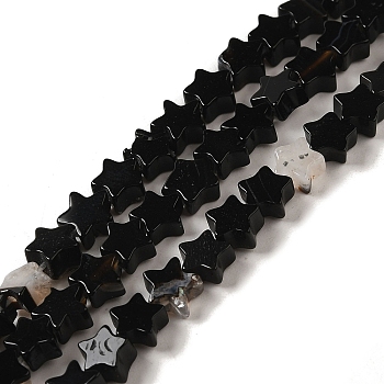 Natural Black Agate Beads Strands, Star, 6x5.5x2mm, Hole: 0.8mm, about 75pcs/strand, 14.57 inch(37cm)