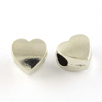 Tibetan Style Alloy European Beads, Heart, Large Hole Beads, Cadmium Free & Lead Free, Antique Silver, 10.5x10.5x7mm, Hole: 4.5mm, about 456pcs/1000g