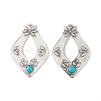Synthetic Turquoise Big Pendants, with Alloy Findings, Rhombus Charms, Antique Silver, 50.5x34x5mm, Hole: 2mm(FIND-TAC0022-02AS)