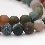 Frosted Round Natural Indian Agate Beads, 8mm, Hole: 1mm, about 48pcs/strand, 14.5~15 inch(G-J338-02-8mm)