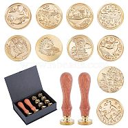CRASPIRE DIY Stamp Making Kits, Including Pear Wood Handle and Brass Wax Seal Stamp Heads, Golden, Brass Wax Seal Stamp Heads: 10pcs(DIY-CP0001-92B)