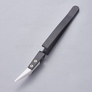 Stainless Steel Beading Tweezers, with Porcelain, Gunmetal & Stainless Steel Color, 13.4~13.5x0.95cm(TOOL-F006-07A)