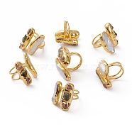 Adjustable Natural Tourmaline & Pearl Cuff Rings Open Rings, with Golden Plated Brass Findings, Oval, Size 8, Inner Diameter: 18mm(RJEW-L095-C01-G)