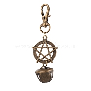 Iron Bell Pendant Decoration, Swivel Lobster Claw Clasps and Alloy Star Charms for Bag Ornaments, Antique Bronze, 82mm(HJEW-JM02279)