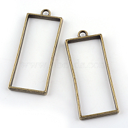 Rack Plating Alloy Rectangle Open Back Bezel Pendants, For DIY UV Resin, Epoxy Resin, Pressed Flower Jewelry, Cadmium Free & Nickel Free & Lead Free, Antique Bronze, 49x20x3.5mm, Hole: 3mm(X-PALLOY-S047-11F-FF)