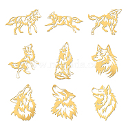 Nickel Decoration Stickers, Metal Resin Filler, Epoxy Resin & UV Resin Craft Filling Material, Golden, Wolf, 40x40mm, 9pcs/set(DIY-WH0450-166)