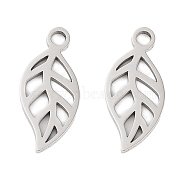 316 Stainless Steel Charms, Laser Cut, Stainless Steel Color, Leaf, 15x7x1mm, Hole: 1.5mm(STAS-C096-10E-P)