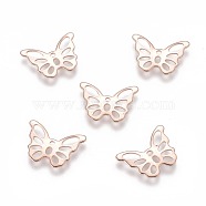 304 Stainless Steel Charms, Butterfly, Rose Gold, 10.5x15x0.6mm, Hole: 1~4mm(X-STAS-H436-58RG)