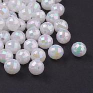White AB color Plated Acrylic , Faceted Round, about 8mm in diameter, hole: 1mm(X-PL421-1)