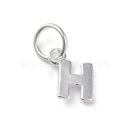 925 Sterling Silver Letter Charms, with Jump Rings and 925 Stamp, Silver Color Plated, Letter H, 7.5x6.5x0.8mm, Hole: 4mm(STER-C012-01S-H)