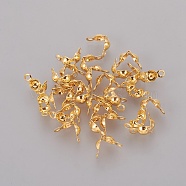 Iron Bead Tips, Calotte Ends, Clamshell Knot Cover, Iron End Caps, Open Clamshell, Golden, 7.5x4mm, Hole: 1mm, Inner Diameter: 3mm, about 671pcs/50g(X-IFIN-ZX020-G)