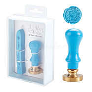 Plastic Paper Box DIY Scrapbook, Brass Wax Seal Stamp, Wood Handle and Candle, Blue, 12.5x8.5x3.5cm(DIY-WH0155-68D)